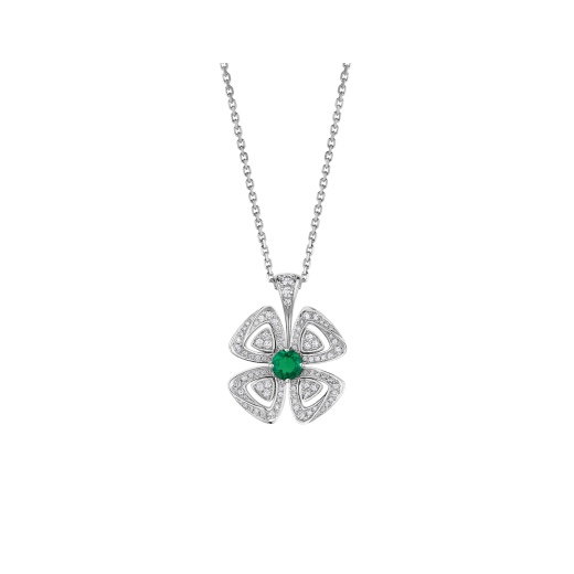 Fiorever 18 kt white gold pendant necklace set with a central brilliant-cut emerald (0.30 ct) and pavé diamonds (0.31 ct) 358427 image 1