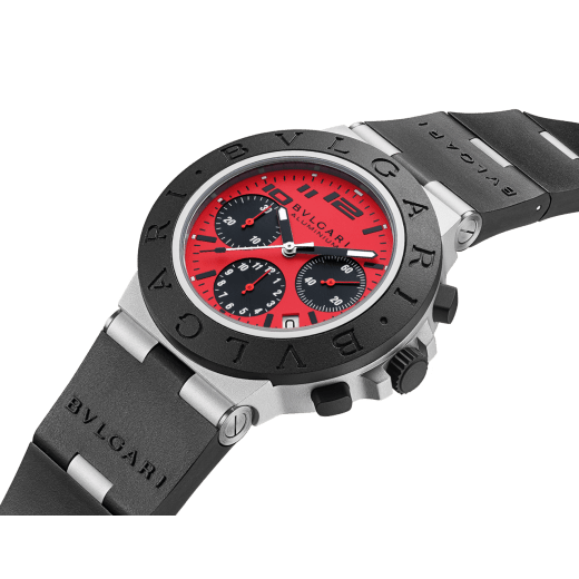 Bulgari Aluminium Ducati Special Edition watch with mechanical manufacture movement, automatic winding, chronograph, 40 mm aluminum case, black rubber bezel with BVLGARI BVLGARI engraving, red dial and black rubber bracelet. Water-resistant up to 100 meters. Special Edition of 1,000 pieces. 103701 image 3