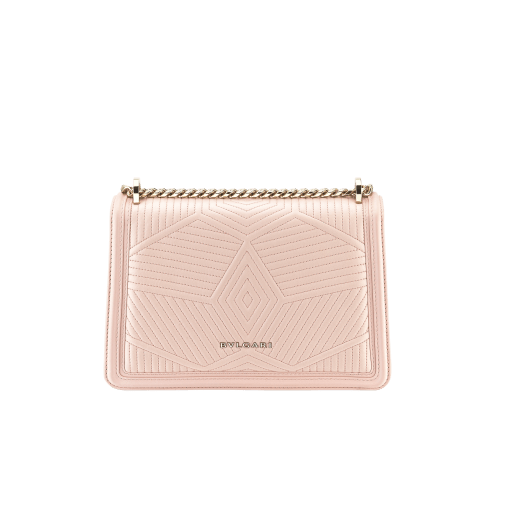“Serpenti Diamond Blast” shoulder bag in crystal rose quilted nappa leather body and crystal rose calf leather frames. Iconic snakehead closure in light gold plated brass enriched with black and crystal rose enamel and black onyx eyes 287331 image 3
