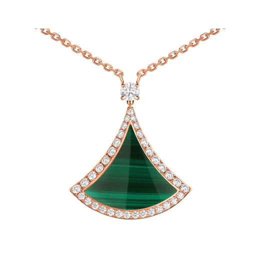 Divas' Dream pendant necklace in 18 kt rose gold set with a malachite insert and pavé diamonds. 358893 image 3