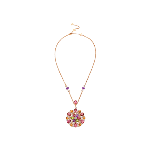 DIVAS' DREAM 18 kt rose gold necklace set with coloured gemstones, brilliant-cut and pavé diamonds. 355907 image 1