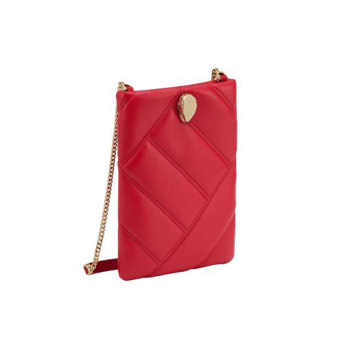 Serpenti Cabochon smart hybrid case in soft, black calf leather with maxi matelassé pattern and black nappa leather interior. Captivating, magnetic snakehead closure in gold-plated brass with with red enamel eyes. SCB-HYBRID image 1
