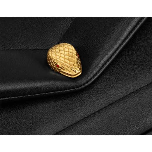 Serpenti Reverse soft envelope chain pouch in Sahara amber light brown quilted Metropolitan calf leather with taffy quartz pink nappa leather interior. Captivating snakehead magnetic closure in gold-plated brass embellished with red enamel eyes. SRV-CHAINCLUTCH image 4