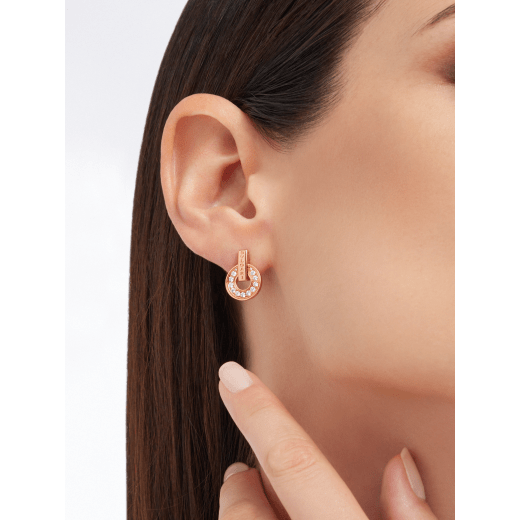 BVLGARI BVLGARI Openwork 18 kt rose gold earrings set with full pavé diamonds 357318 image 1