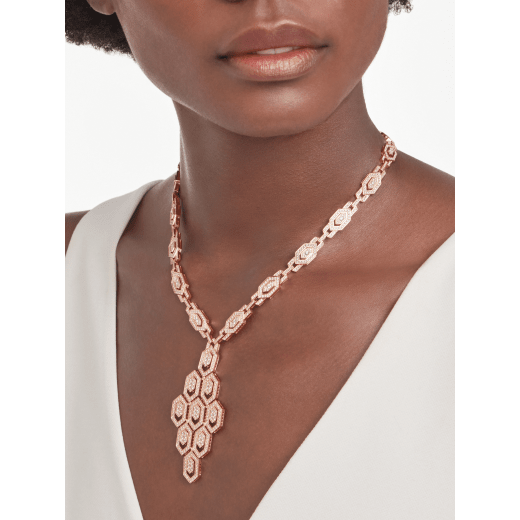 Serpenti 18 kt rose gold necklace set with pavé diamonds (8.66 ct) both on the chain and the pendant 356194 image 1