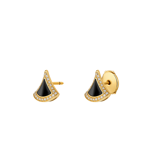 Divas' Dream 18 kt yellow gold fan-shaped stud earrings set with black onyx and pavé diamonds 361839 image 2