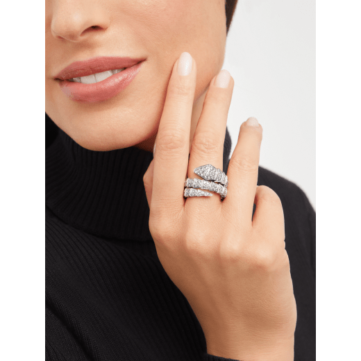Serpenti Viper two-coil ring in 18 kt white gold, set with full pavé diamonds. AN855117 image 1