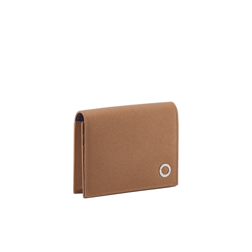 Bvlgari Bvlgari Man folded business card holder in black grain calf leather. Iconic palladium-plated brass embellishment and folded closure. BBM-BC-HOLD-SIMP-R image 1