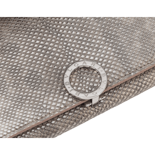 BULGARI BULGARI large wallet in moon silver black metallic karung skin with black calf leather interior. Iconic gold-plated brass clip with flap closure. 579-WLT-SLI-POC-CL-MK image 4