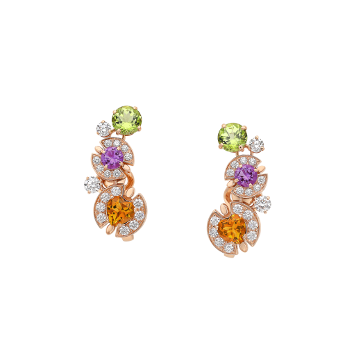 Allegra 18 kt rose gold earrings set with amethysts, peridots, citrine quartzes and pavé diamonds 362028 image 1