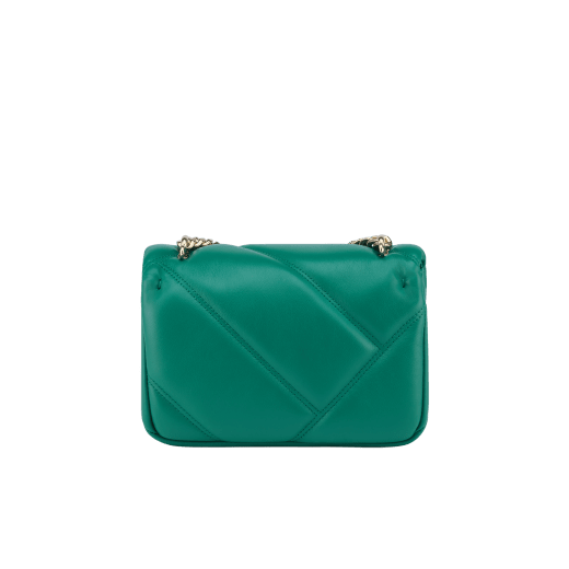 Serpenti Cabochon Maxi Chain mini crossbody bag in soft flash diamond calf leather with maxi graphic quilted motif and deep jade green nappa leather lining. Captivating snakehead magnetic closure in light gold-plated brass embellished with white mother-of-pearl scales and red enamel eyes. 1164-NSMa image 3