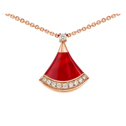 DIVAS' DREAM necklace with pendant in 18 kt rose gold, set with a carnelian element and pavé diamonds 361251 image 3
