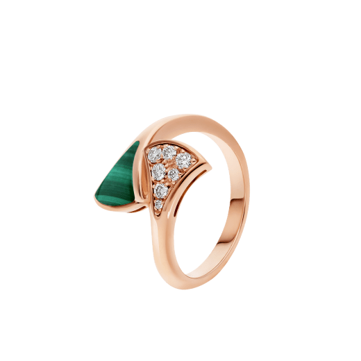 DIVAS' DREAM 18 kt rose gold ring set with malachite element and pavé diamonds. AN858646 image 1