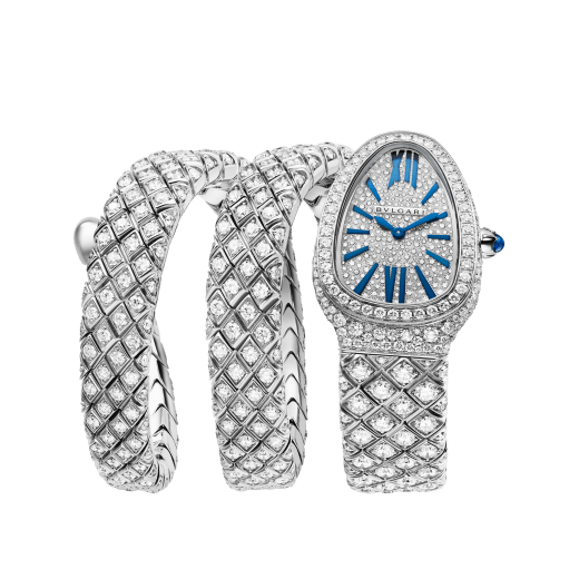 Serpenti Spiga High Jewellery double-spiral watch in 18 kt white gold with diamond-set case, dial and bracelet. Water-resistant up to 30 metres 103251 image 1