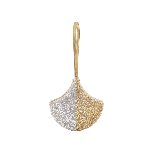 Ginkgo clutch in silver and champagne gold Neige Pavé Crystals applied on suede with Bright Travertino nappa leather lining and a leather wristlet. 295170 image 1