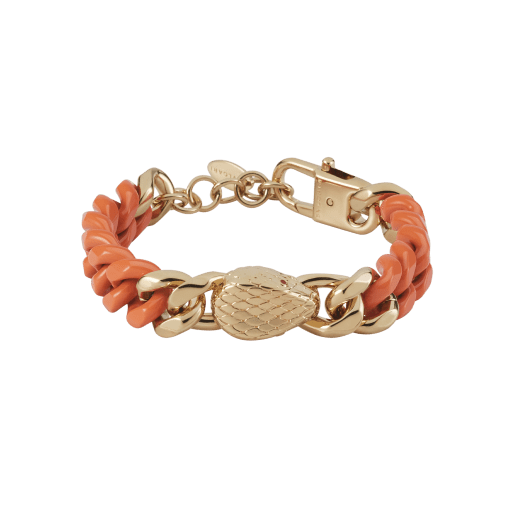 Serpenti Forever Maxi Chain bracelet in gold-plated brass with partial black enamel. Captivating snakehead embellishment with red enamel eyes in the middle, and adjustable closure. SERP-CHUNKYCHAINa image 1