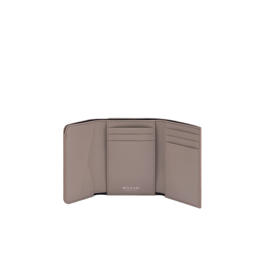 BULGARI BULGARI compact yen wallet in silver pearled karung skin outside with foggy opal grey nappa leather interior. Iconic palladium-plated brass clip with flap closure. 293496 image 2