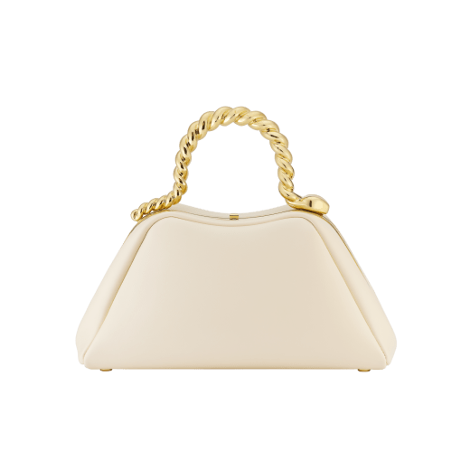 Geraldine Guyot x Bvlgari Serpentine small top handle bag in chestnut opal nubuck leather with chestnut opal nappa leather lining. Reimagined snake body-shaped top handle in gold-plated brass with press-button closure. SRN-001-1268S-GG image 1