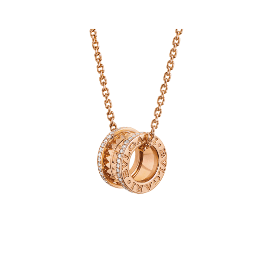 B.zero1 Rock 18 kt rose gold pendant necklace with studded spiral, pavé diamonds on the edges and 18 kt rose gold chain 360248 image 1