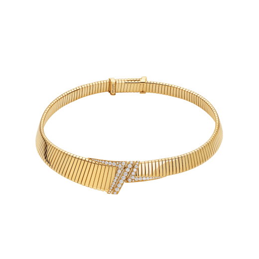Bvlgari Tubogas 不對稱項鍊，採用 18K 黃金，飾以半密鑲鑽石，搭配滑動式扣環。 362515 image 1