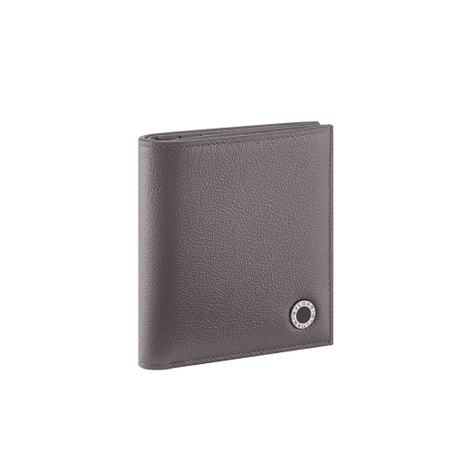Bvlgari Bvlgari Man small bifold wallet in Urban grained calf leather, dark grey on the outside and foggy opal on the inside. Iconic dark ruthenium-plated brass embellishment with dark grey enamel, and folded closure. BBM-BIFOLDSASYM image 1