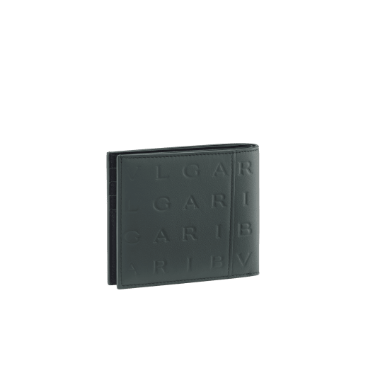 Bvlgari Logo bifold wallet in ivory opal calf leather with hot stamped Infinitum Bvlgari logo pattern and plain black nappa leather lining. Palladium-plated brass hardware. BVL-BIFOLDWALLET image 3