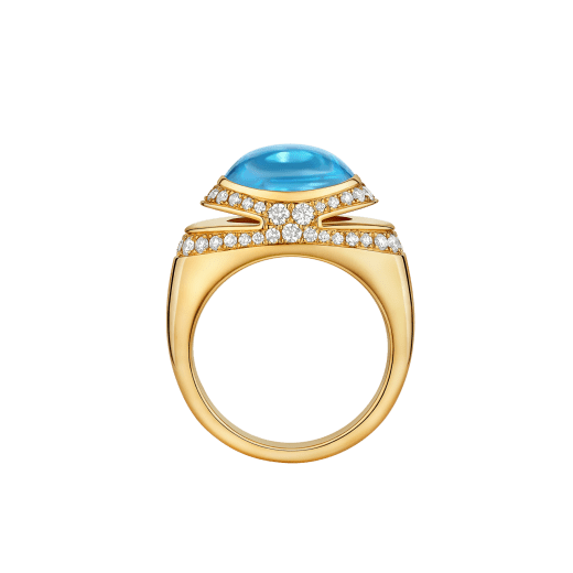 Anello Bvlgari Cabochon in oro giallo 18 kt con topazio azzurro taglio cabochon e semi-pavé di diamanti. AN860455 image 4