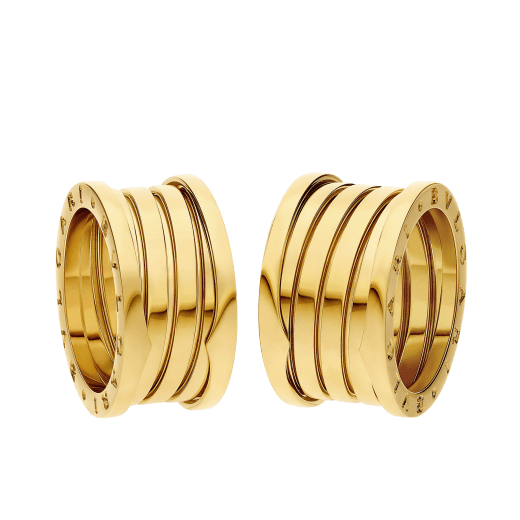 B.zero1 and B.zero1 XXth Anniversary couples' rings in 18 kt yellow gold. A distinctive ring set fusing visionary design with bold charisma. BZERO1-COUPLES-RINGS-5 image 1