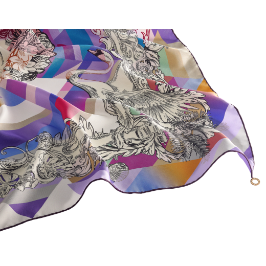 Polychroma scarf in fine multicoloured silk twill with a BVLGARI BVLGARI metal pendant. Made of 100% silk. 246382 image 2