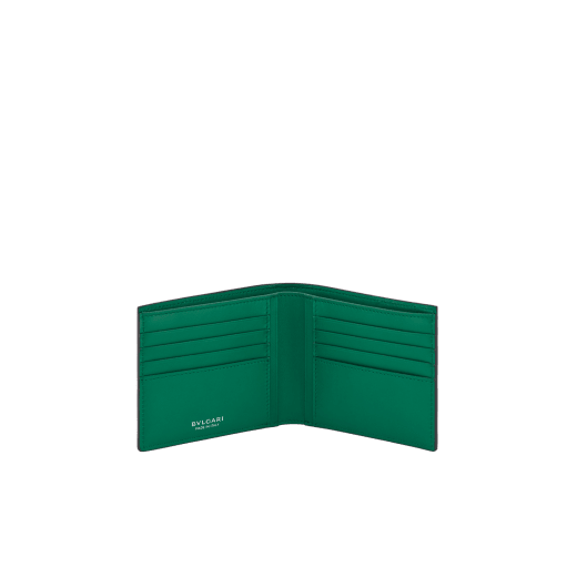 BULGARI BULGARI Man hipster compact wallet in soft, vivid emerald green shiny ostrich skin with vivid emerald green nappa leather interior. Iconic palladium-plated brass décor and folded closure. 293295 image 2