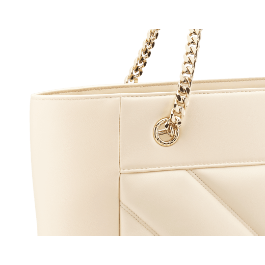 Serpenti Cabochon large tote bag in ivory opal quilted and smooth calf leather with black nappa leather lining and gold-plated brass hardware. 1198-NSM image 6