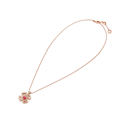 Fiorever 18 kt rose gold pendant necklace set with a central brilliant-cut ruby (0.35 ct) and pavé diamonds (0.31 ct) 358428 image 2