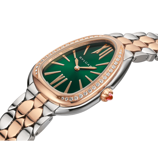 Serpenti Seduttori watch with stainless steel case, 18 kt rose gold bezel set with 38 round brilliant-cut diamonds (about 0.39 ct), green dial and 18 kt rose gold and stainless steel bracelet. Size 165 mm. Water-resistant up to 30 meters. 103526 image 2