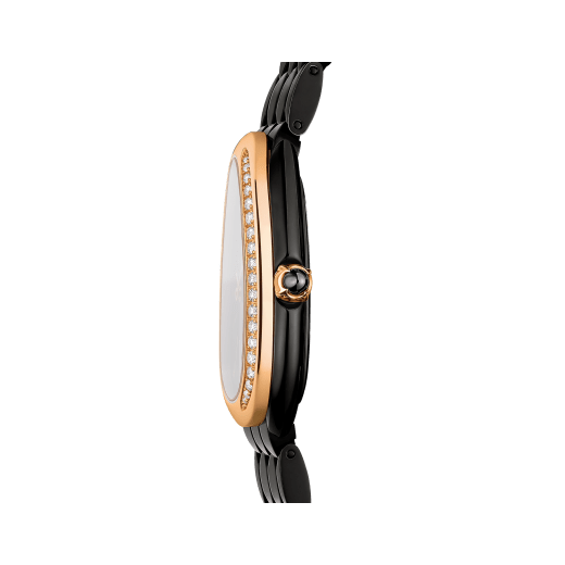 Serpenti Seduttori watch in stainless steel with black DLC treatment, 18 kt rose gold bezel set with brilliant-cut diamonds and black lacquered dial. Water-resistant up to 30 meters. 103706 image 3