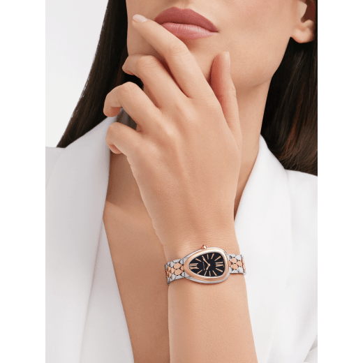 Serpenti Seduttori watch in stainless steel and 18 kt rose gold with black lacquered dial. Water-resistant up to 30 meters. 103799 image 1