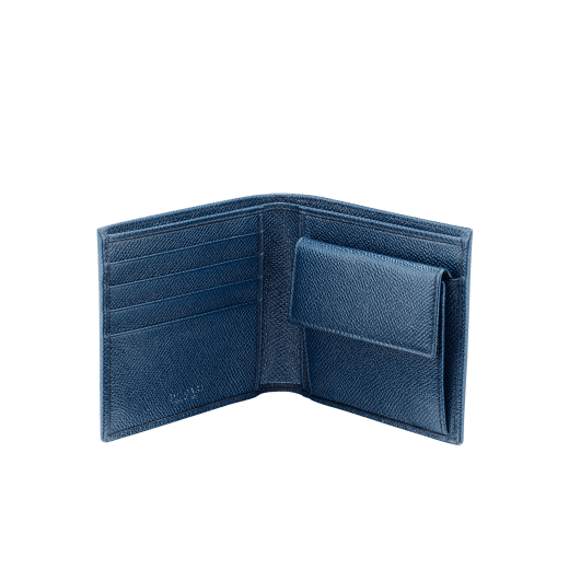 BULGARI BULGARI Man compact wallet in grained calf leather, foggy opal gray on the outside and fire amber orange on the inside. Iconic palladium-plated brass embellishment and folded closure. BBM-WLT-ITAL-gcla image 2