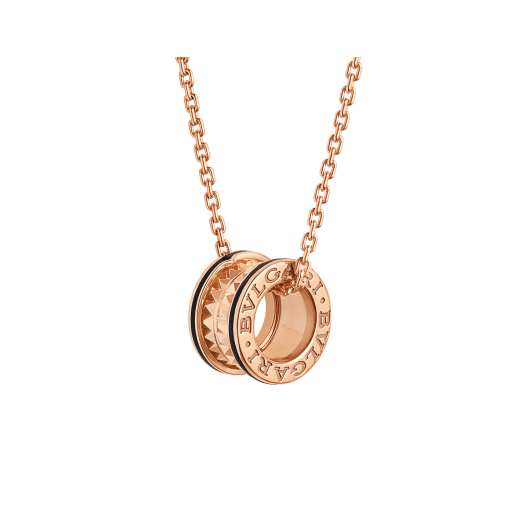 B.zero1 Rock necklace with 18 kt rose gold pendant with studded spiral, black ceramic inserts on the edges and 18 kt rose gold chain 358054 image 1