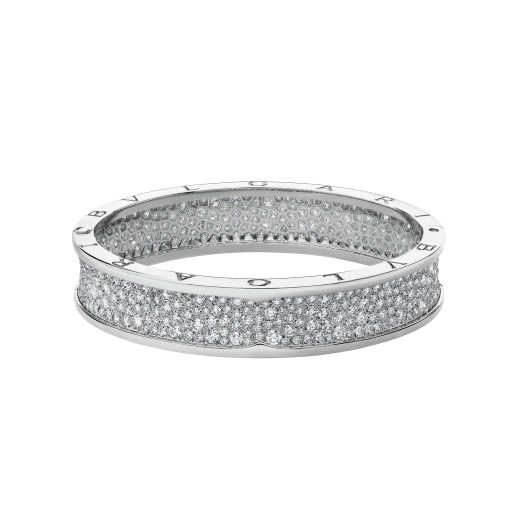 B.zero1 large bangle bracelet in 18 kt white gold set with pavé diamonds on the spiral. BR856218 image 2
