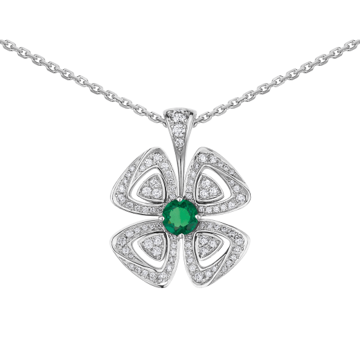Fiorever 18 kt white gold pendant necklace set with a central brilliant-cut emerald (0.30 ct) and pavé diamonds (0.31 ct) 358427 image 3