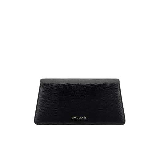 Pochette de soirée Serpenti Forever en cuir de lézard noir avec doublure en cuir nappa noir. Captivant fermoir magnétique Serpenti en laiton doré orné d’un pavé de zircones et d’yeux en onyx noir. 295549 image 2