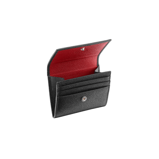 „BVLGARI BVLGARI“ Geldbörse mit Kreditkartenetui aus schwarzem und rubinrotem genarbten Kalbsleder mit Futter aus schwarzem Nappaleder. Ikonischer Logodekor aus palladiumbeschichtetem Messing. 288293 image 2