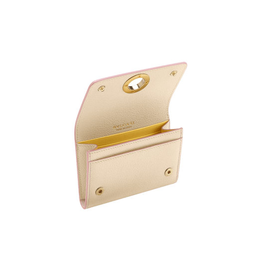 BVLGARI BVLGARI business card holder in crystal rose grain calf leather and candy quartz nappa leather. Iconic logo closure clip in light gold plated brass. 579-BC-HOLDER-BGCLc image 2