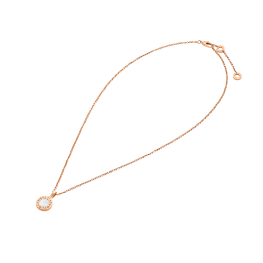 BVLGARI BVLGARI 18 kt rose gold circle pendant necklace with chain set with white mother-of-pearl insert, customizable with engraving on the back 358376 image 3