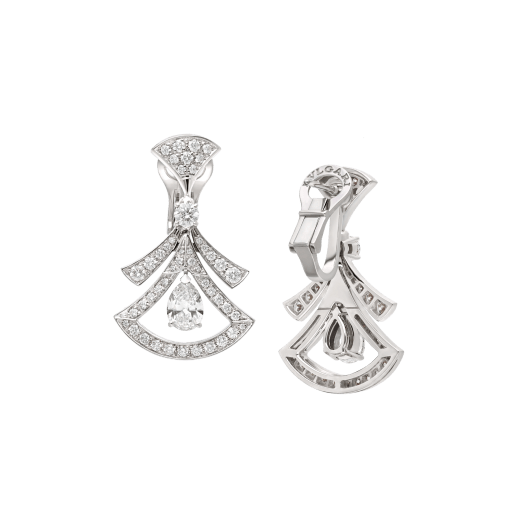 Divas' Dream 18 kt white gold openwork earrings set with two pear-shaped diamonds (1.40 ct), two round brilliant-cut diamonds (0.30 ct) and pavé diamonds (1.18 ct) 358221 image 3