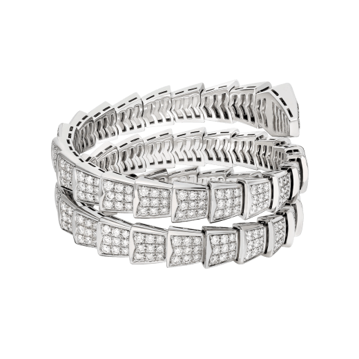 Serpenti two-coil bracelet in 18 kt white gold, set with full pavé diamonds. BR855118 image 4