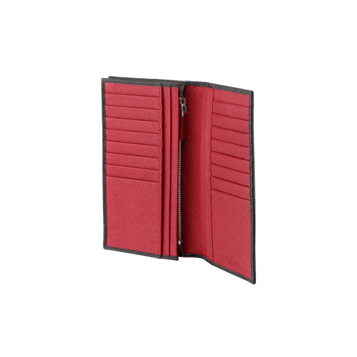 BULGARI BULGARI Man large yen wallet in sequoia agate brown grain calf leather with coral carnelian orange grain calf leather interior. Iconic palladium-plated brass décor and folded closure. BBM-WLT-Y-ZP-16C-gclb image 2