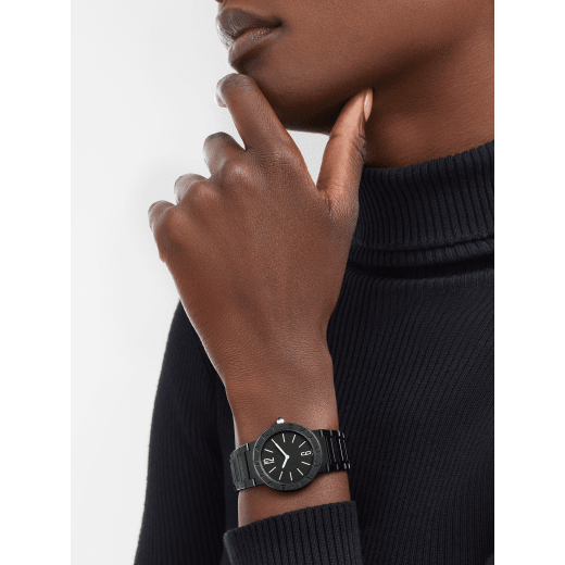 BVLGARI BVLGARI LADY watch with stainless steel case and bracelet with black DLC treatment, bezel engraved with double logo and black lacquered dial. Water-resistant up to 30 metres 103557 image 1
