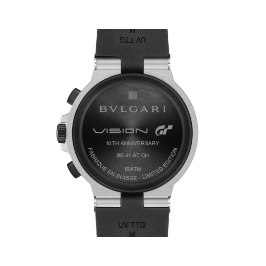 Bulgari Aluminium Gran Turismo Special Edition watch with mechanical movement, automatic winding, chronograph, 41 mm aluminum case, black rubber bezel with BVLGARI BVLGARI engraving, anthracite brushed dial and black rubber strap. Water-resistant up to 100 meters. Limited edition of 1,200 pieces 103893 image 4