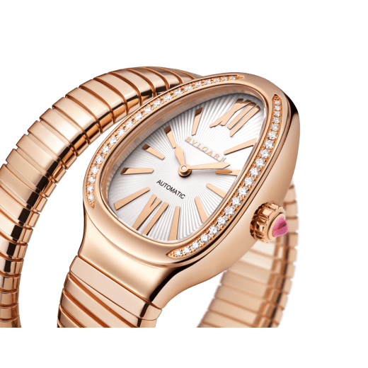 Orologio automatico Serpenti Tubogas in oro rosa 18 kt con lunetta con diamanti, quadrante opalino bianco con finiture soleil e bracciale a spirale. Impermeabile fino a 30 metri. 103903 image 2