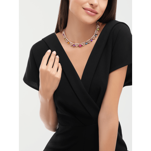 Allegra 18 kt rose gold necklace set with amethysts, peridots, pink tourmalines, citrine quartzes, blue topazes and pavé diamonds 360452 image 1